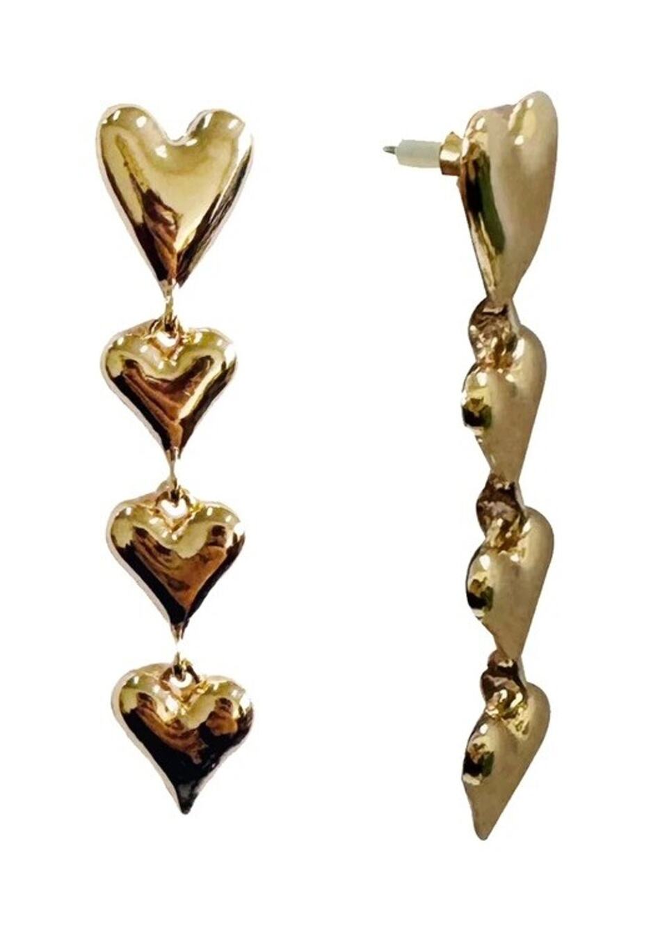 Time and Tru Gold Tone 4 Heart Linear Drop Dangle Earrings NWT Hypoallergenic